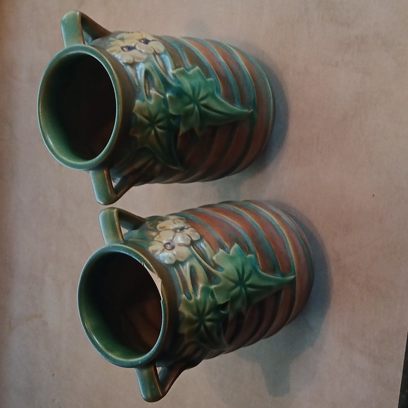 1930's Roseville Art Pottery Luffa 684-6 Black-eyed Susan Double Handled Vases 2 - Picture 3 of 8